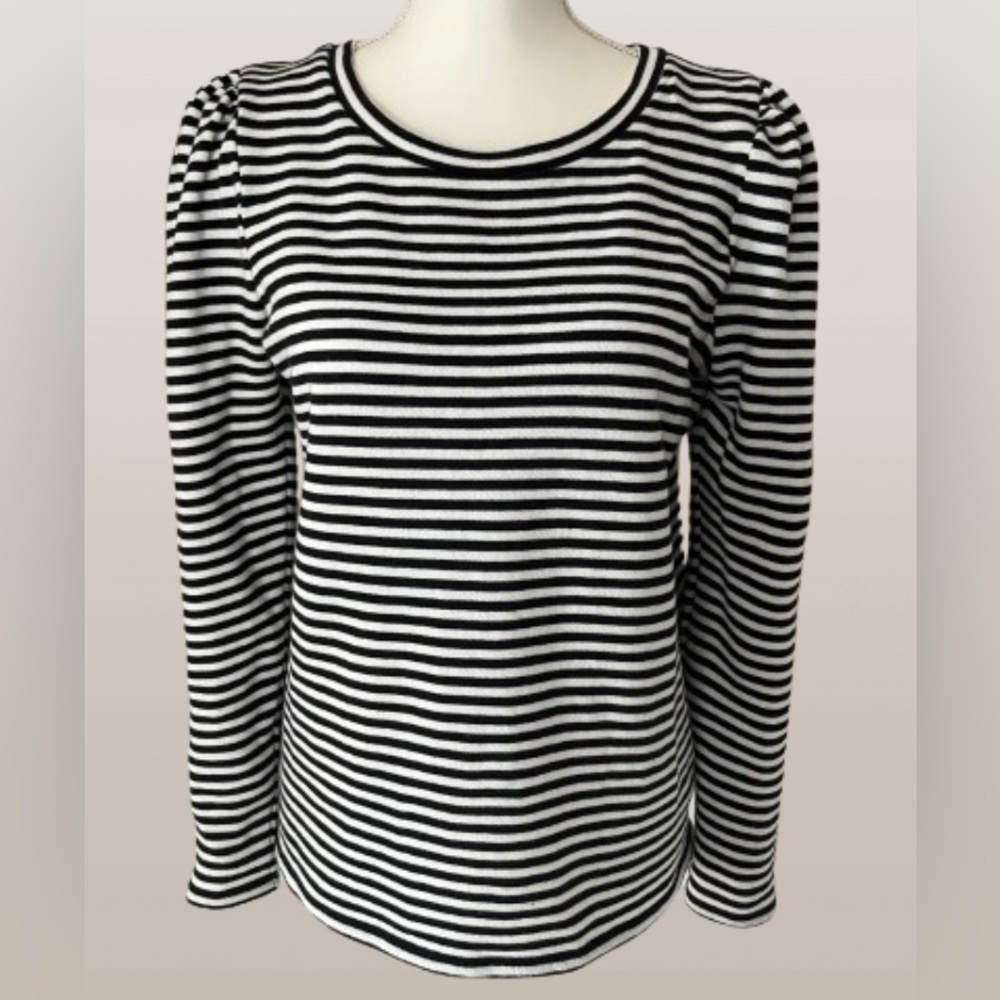 LOFT Puff Sleeve Striped Jersey Top